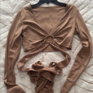 Brown Long Sleeve Wrap Top